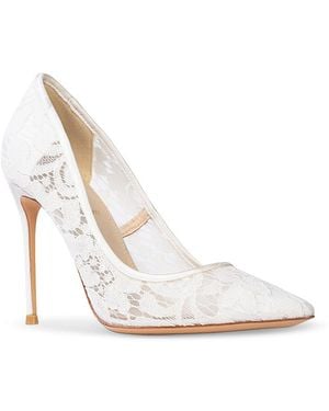 Black Suede Studio Pointed Lace Pumps - White