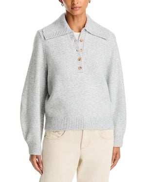 Aqua Scalloped Collar Henley Sweater - Gray