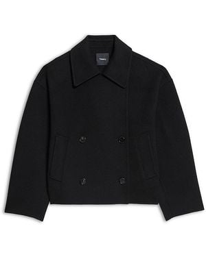 Theory Wool Blend Double Breasted Coat - Black