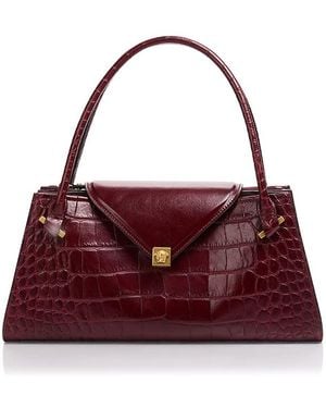 Versace Croc Embossed Leather Convertible Envelope Crossbody - Purple