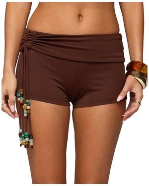 Edikted Thia Ruched Bead Foldover Shorts - Brown