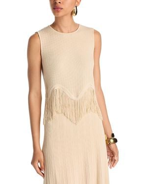 Misook Sculptural Fringe Hem Tank - Natural