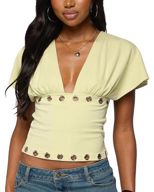 Edikted Isi Grommet Flutter Plunge Neck Top - Yellow