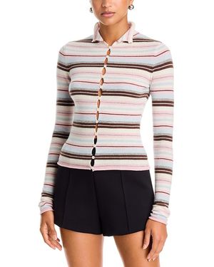 Danielle Guizio Chloe Wool Cashmere Button Front Sweater - White