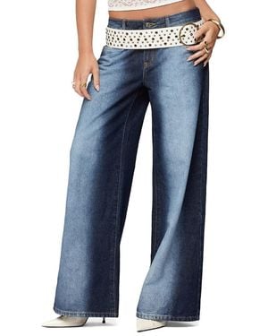 Edikted Ema Bleach Washed Low Rise Baggy Jeans - Blue