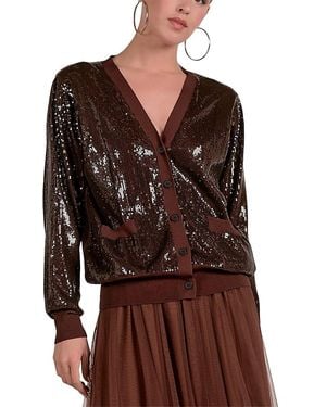 Elan Relaxed V Neck Cardigan - Brown