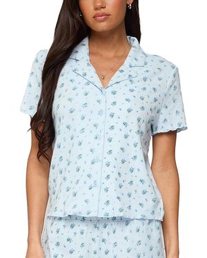 Edikted Camden Floral Pointelle Button Up Shirt - Blue
