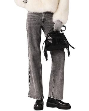 Maje Perline High Rise Beaded Wide Leg Jeans - Grey