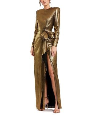 Mac Duggal Petite Metallic Long Sleeve Gown With Bow