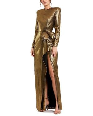 Mac Duggal Petite Metallic Long Sleeve Gown With Bow