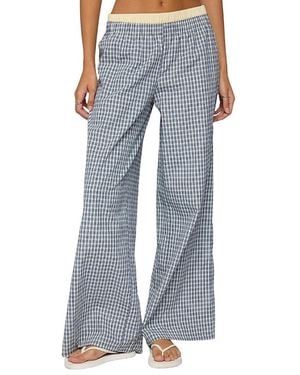 Edikted Indya Contrast Plaid Wide Leg Pants - Blue