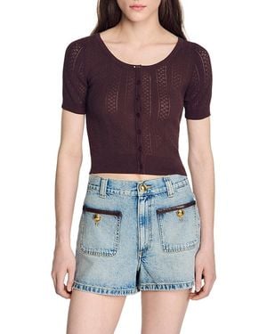 Sandro Anae Cropped Pointelle Top - Blue
