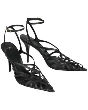 Balmain Smooth Leather Cage Sandals - White