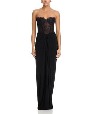 BCBGMAXAZRIA Lace Jersey Floor Sweeping Gown - Black