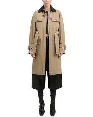 Derek Lam Landon Stretch Canvas Leather Collar Trench Coat - Natural