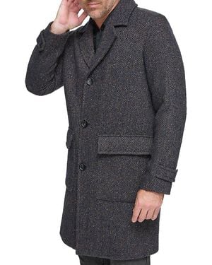 Andrew Marc Wexford Textured Herringbone Relaxed Fit Long Overcoat - Gray