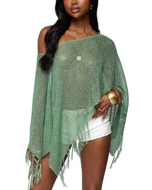 Edikted Sequin Fringe Knit Poncho - Green