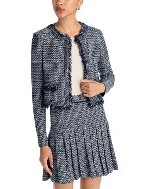 Misook Tweed Knit Fringe Trim Jacket - Blue