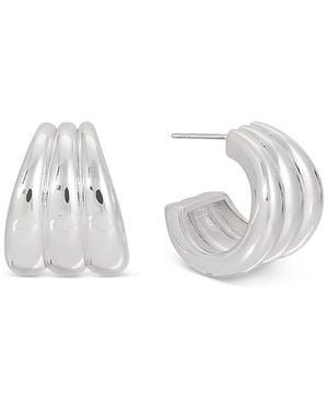 Ettika Triple Ribbed Huggie Hoop Earrings - White