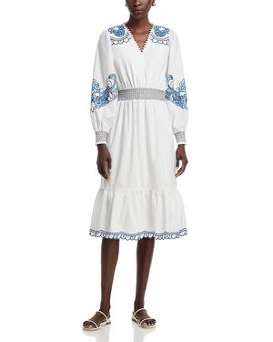 Tahari V Neck Tiered Dress - White
