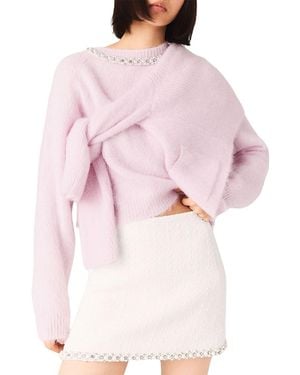 Maje Pearl Trim Tweed Skirt - Pink
