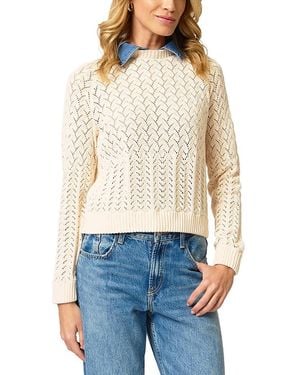 Central Park West Hazel Denim Collared Pointelle Sweater - Blue