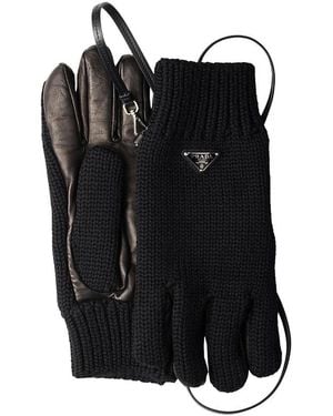Prada Wool And Nappa Leather Gloves - Black