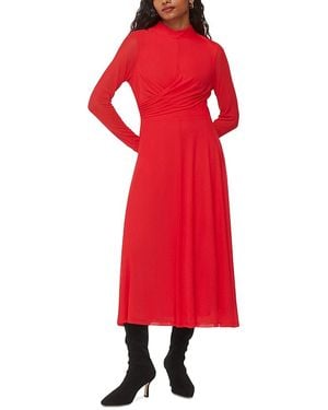 Whistles Petite Arabella Ruched Mesh Dress - Red