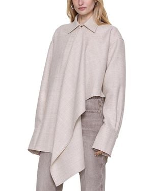 OSSOU Tess Drape Front Wool Shirt - Gray