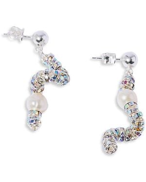 PEARL OCTOPUSS.Y Pearl Octopuss. Y Tiny Snakes Crystal & Cultured Freshwater Pearl Drop Earrings - White