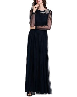 EMILY SHALANT Crystal Embellished Tulle Gown - Blue