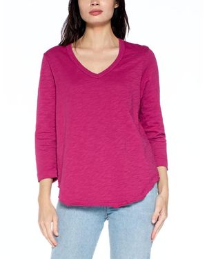 Wilt 3/4 Sleeve Raw Hem Shirttail Tee - Pink