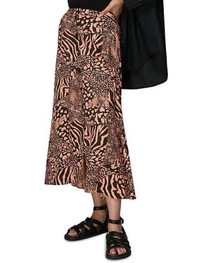 Whistles Patchwork Animal Print Midi Skirt - Brown