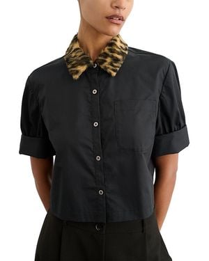 Toccin Zadie Cotton Embellished Cropped Shirt - Black