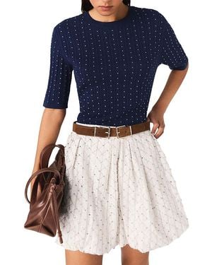 Maje Round Neck Rhinestone Sweater - Blue