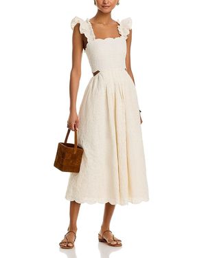 Aqua Embroidered Scallop Trim Dress - Natural