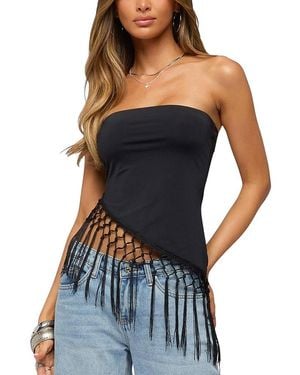 Edikted Sarika Asymmetric Fringe Strapless Top - Blue
