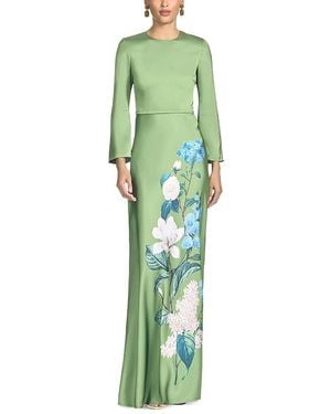 Sachin & Babi Alex Placed Print 3/Sleeve Gown - Green