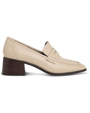 Reiss Heidi Almond Toe Block Heel Loafers - Natural