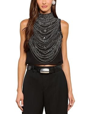 L'Agence Yun Draped Crystal Tank - Black