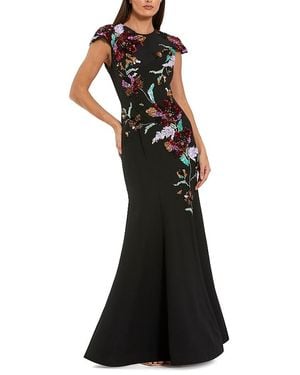 Mac Duggal Crepe Mermaid Gown With Floral Embroidery - Black