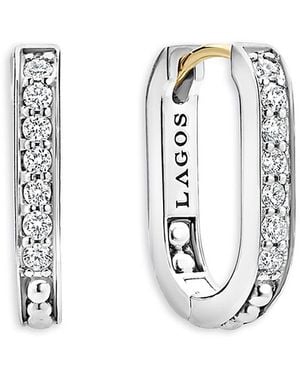 Lagos Sterling Caviar Spark Diamond Hoop Earrings - White