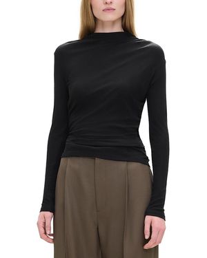 Theory High Neck Gathered Long Sleeve Tee - Black