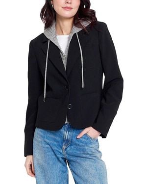 Central Park West Sienna Solid Jacket With Cable Hooded Dickey - Blue