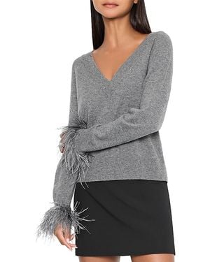 MILLY Feather Cuff Sweater - Gray