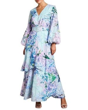 Coast Long Sleeve Chiffon Belted Maxi Dress - Blue