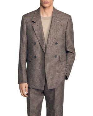Sandro Pied De Poule Classic Fit Wool Houndstooth Jacket - Gray