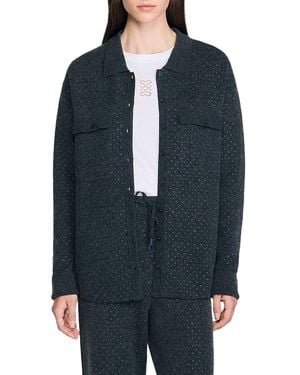 Sandro Rhinestone Cardigan - Blue