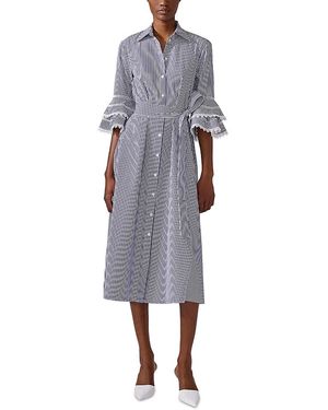 Carolina Herrera Tiered Ruffle Sleeve Cotton Shirt Dress - Blue
