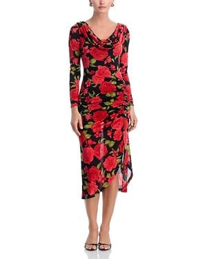 Aqua Rose Jersey Cowl Neck Dress - Red